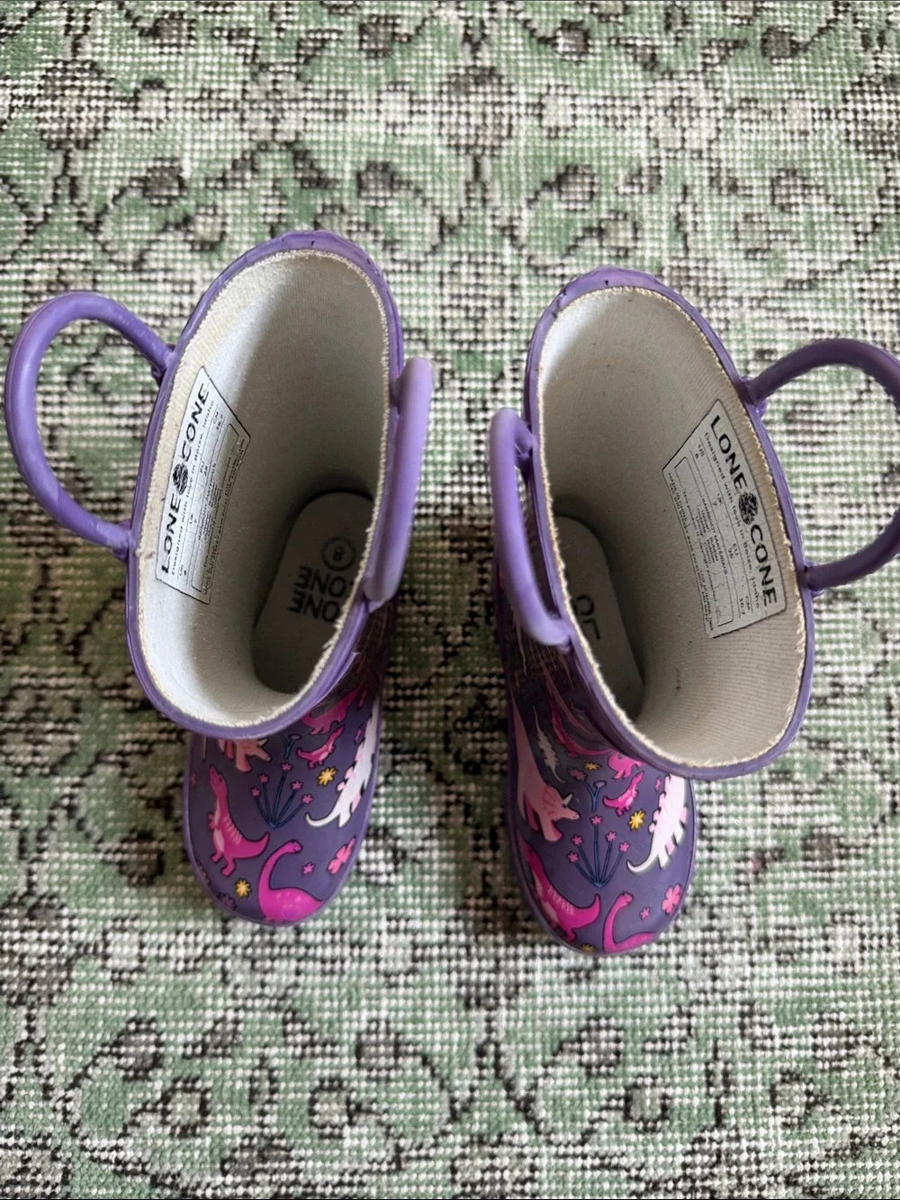 Kids Purple Dinosaur Rain Boots with Pink Accents